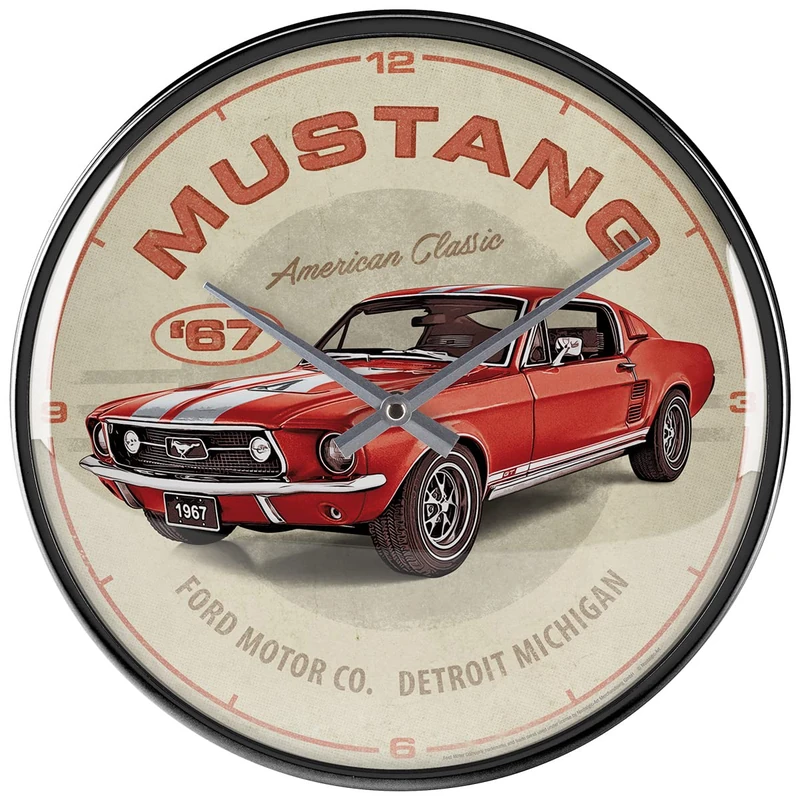 Nostalgic-Art Retro Wall Clock, Ford Mustang - GT 1967 Red - Gift Idea for Car Accessories Fans, Large Kitchen Clock, Vintage Design for Decoration, Diameter 31 cm