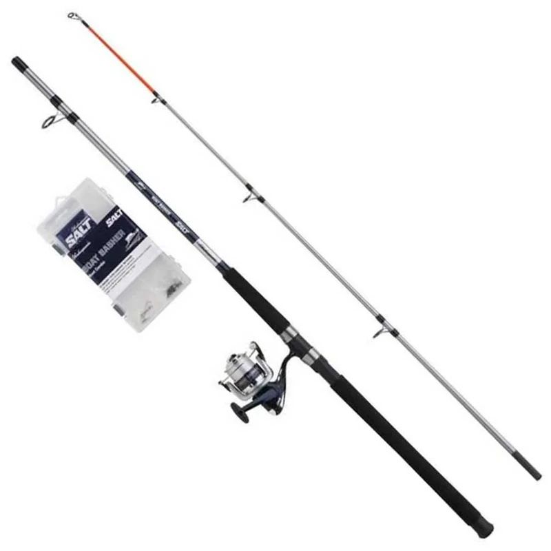 Shakespeare SALT Boat Basher Combo Set, Fishing Rod and Reel Combo, Spinning Combo Includes Hard Case Tackle Box, Lures and End Tackle, Sea - Boat Fishing, Unisex, Blue & White, 2.40m | 100-300g