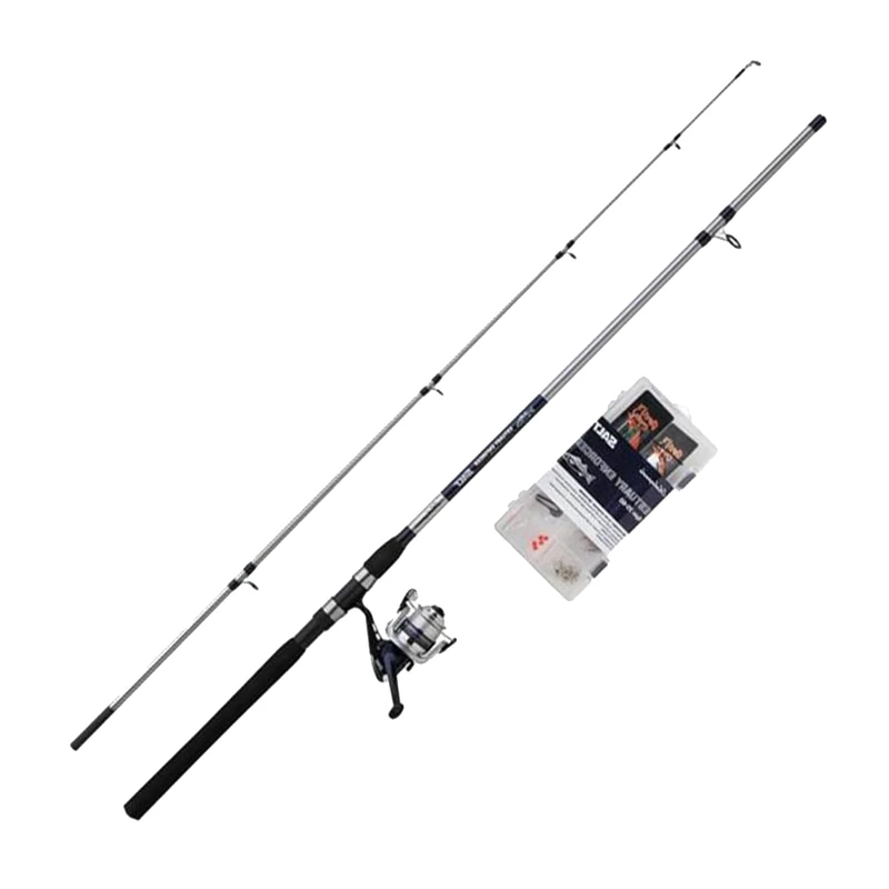 Shakespeare Salt Estuary Enforcer Combo Set; 2.40 m Spinning Rod and Reel with Hard Case Tackle Box, Ideal for Inshore/Nearshore Sea Fishing, 20-60g Lure Weight, Blue/White