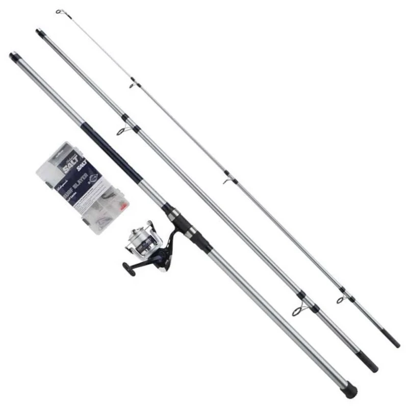 Shakespeare Salt Surf Slayer Combo; 3.60 m Spinning Rod and Reel Set with Tackle Box, Lures and End-Tackle for Surfcasting, Sea Fishing, Unisex, Blue and White, 112-170g