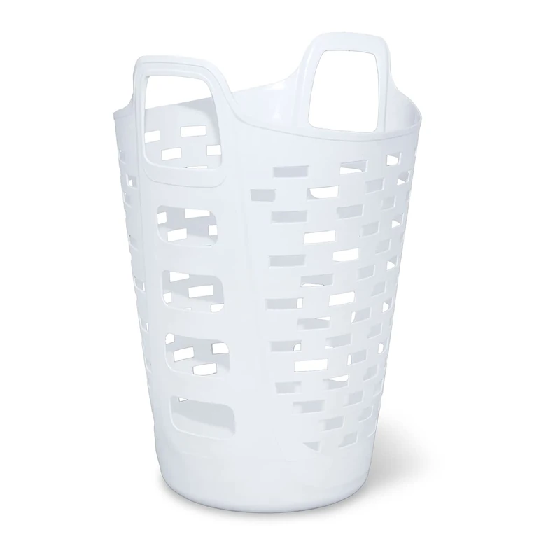 CLOROX Flexible Laundry Basket - Tall Plastic Hamper for Clothes, Bedroom, and Storage - Portable Round Bin with Carry Handles, 2 Bushel, White