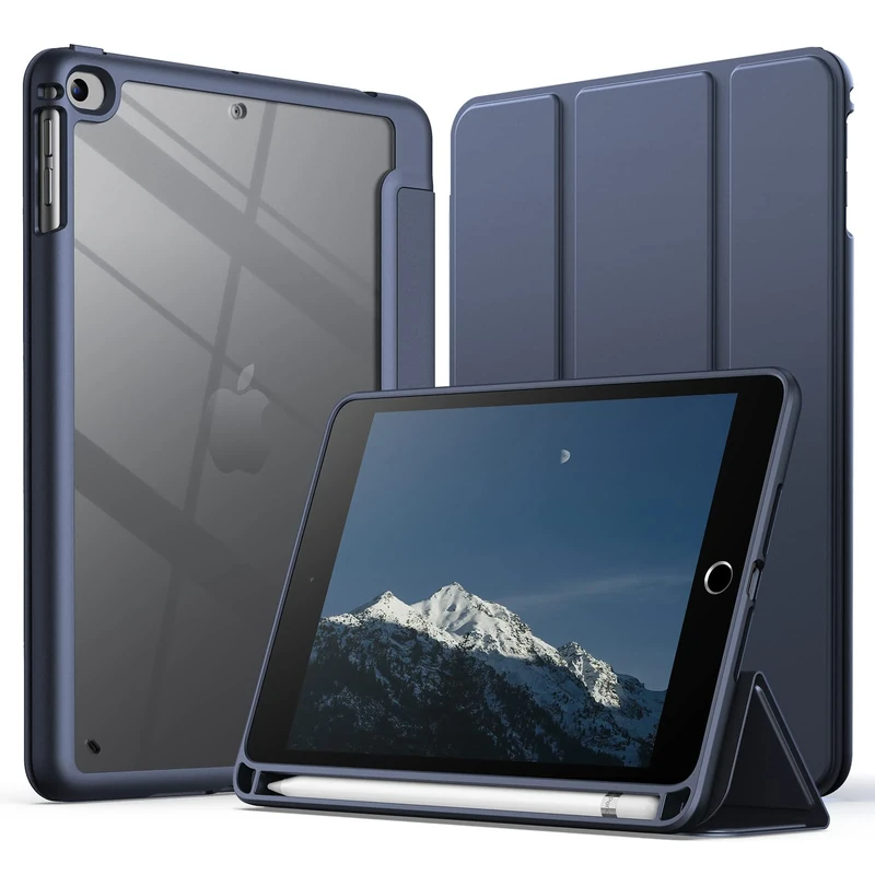 JETech Case for iPad mini 5/4 (7.9-Inch 2019/2015 Model) with Pencil Holder, Clear Transparent Back Shell Slim Stand Shockproof Tablet Cover, Auto Wake/Sleep (Navy Blue)