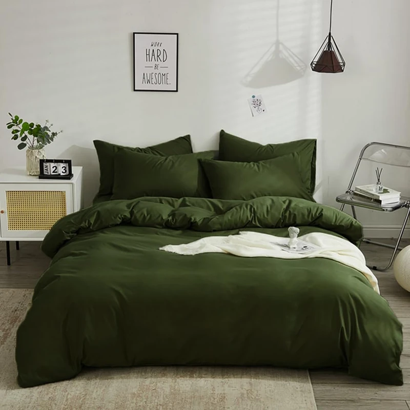 Wellboo Dark Green Comforter Sets Full Size Solid Army Green Boho Bedding