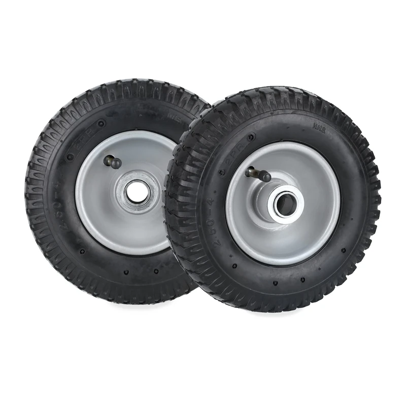 Relaxdays Set of 2 Wheelbarrow Tyres, 2.50-4, Pneumatic Spare Wheel, 2 PR, Supports 100 kg, Steel Rim, Black/Silver