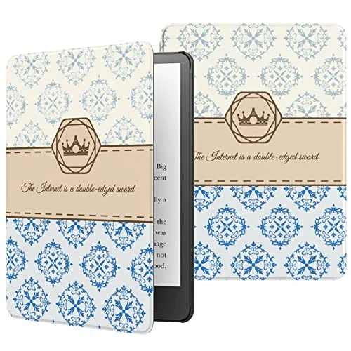 MoKo Case Fits 6.8" Kindle Paperwhite (11th Generation-2021) and Kindle Paperwhite Signature Edition, Lightweight Shell Cover with Auto Wake/Sleep for kindle Paperwhite 2021, Crown+Flower