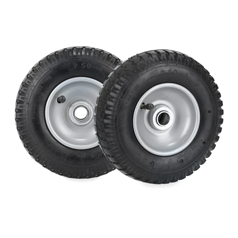 Relaxdays Set of 2 Wheelbarrow Tyres, 2.50-4, Pneumatic Spare Wheel, 2 PR, Supports 100 kg, Steel Rim, Black/Silver