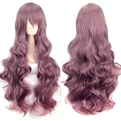 YEESHEDO 32" 80 cm Ash Purple Long Wavy Curly Hair Cosplay Wigs with Bangs for Women Heat Resistant Synthetic Wig for Party Costume Anime Halloween (Taro Purple)