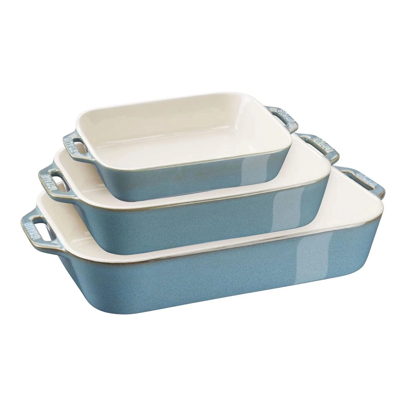Staub Ceramique Oven Dish Set Ceramic Cookware 3-Piece Rectangular Antique Turquoise