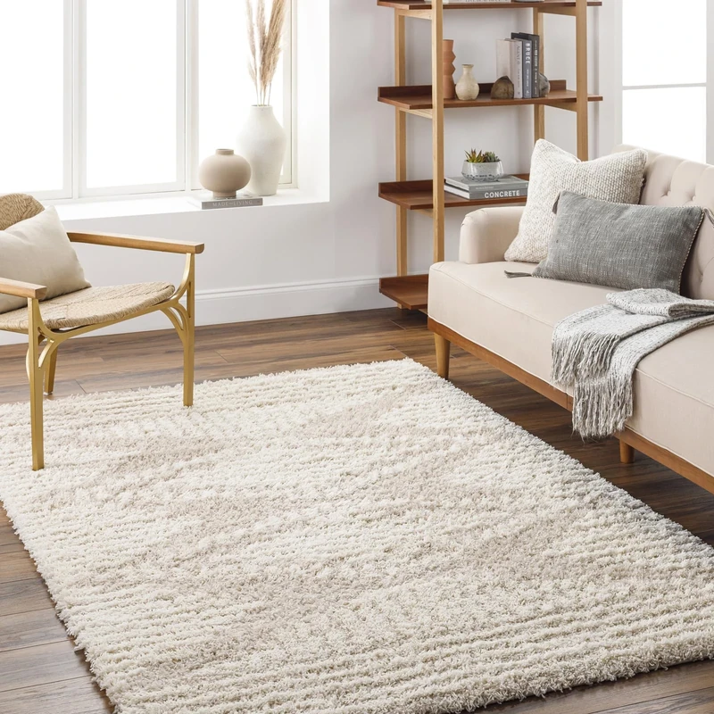 Livabliss Tuzla Shaggy Rug - Modern Berber Rugs Living Room, Large 160x220 cm, Soft Shaggy Rugs for Bedroom - Neutral Boho Fluffy Rug, Easy Care Plush Thick Pile - Light Beige and White