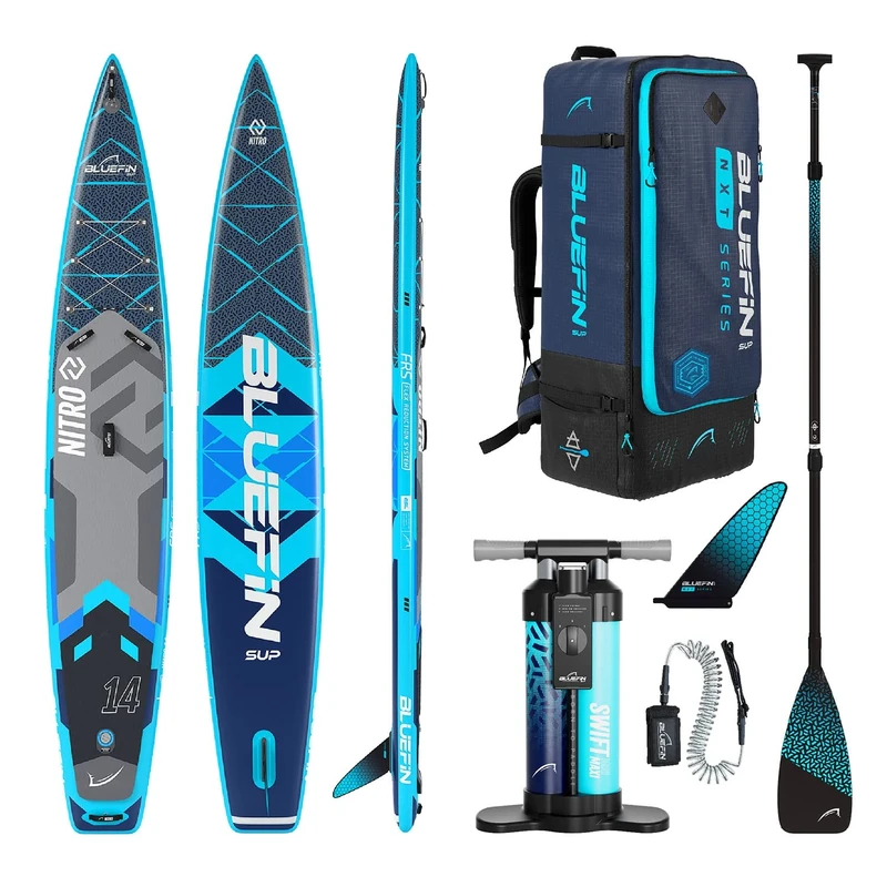 Bluefin SUP Nitro 14' Inflatable Stand Up Paddle Board| SUP kit with carbon paddle| Race | Accessories included | Portable & Travel Safe, Nitro 14' Oceaan, Ocean - Image 1