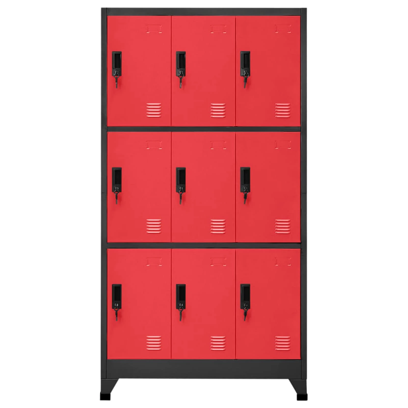 Norheim 9 Door Locker Storage Filing Office Cabinet Cupboard Units for Staff Gym School Changing Locker Cabinet with 9 Compartments Steel 90x45x180 cm Anthracite and Red