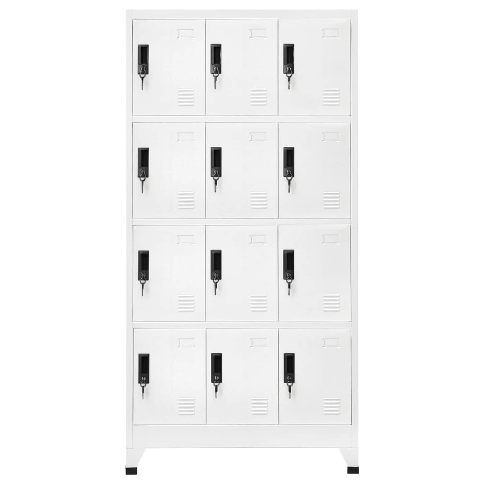 Norheim 12 Door Locker Storage Filing Office Cabinet Cupboard Units for Staff Gym School Changing Locker Cabinet with 12 Compartments Steel 90x45x180 cm White