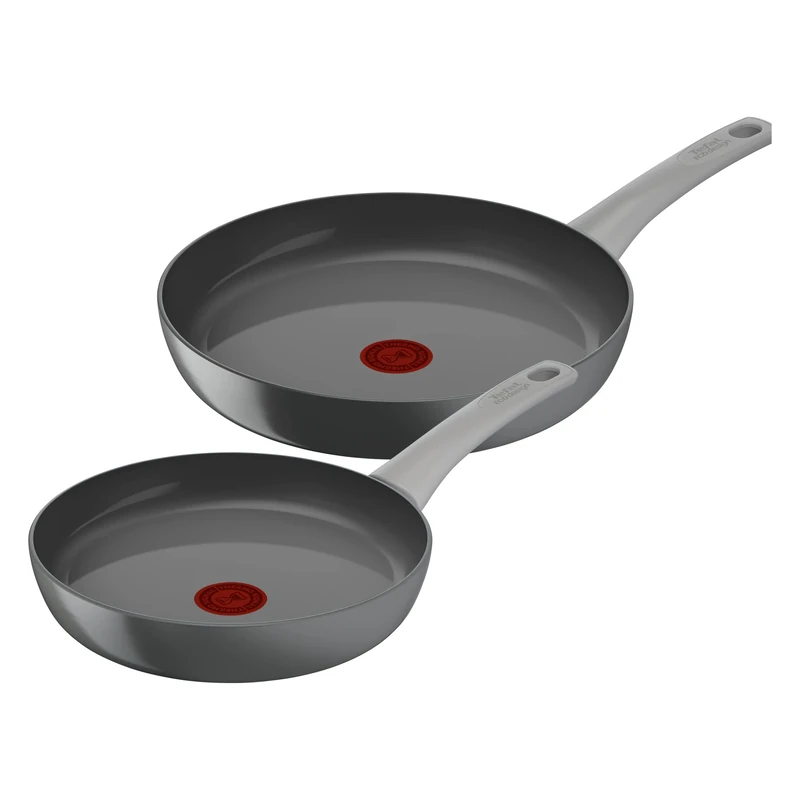 Tefal Renew On Set of 2 Frying Pans 24/28 cm Grey Non-Stick Coating Ceramic Induction Thermo-Signal Cooking Indicator Eco-Design Healthy Cooking Made in France C4279032