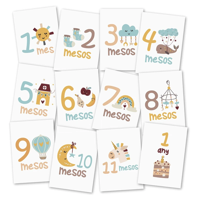 Mopec Set of 12 birthday cards with drawings in Catalan, 12 months 15x21 cm
