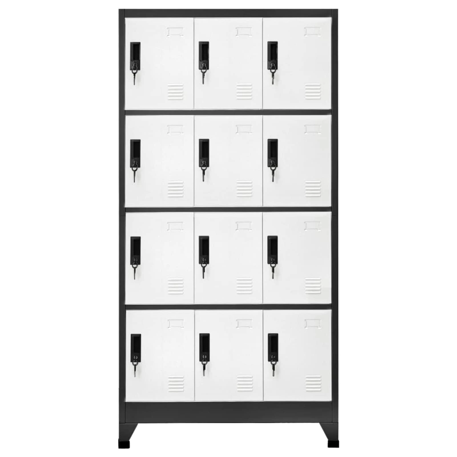 Norheim 12 Door Locker Storage Filing Office Cabinet Cupboard Units for Staff Gym School Changing Locker Cabinet with 12 Compartments Steel 90x45x180 cm Anthracite and White
