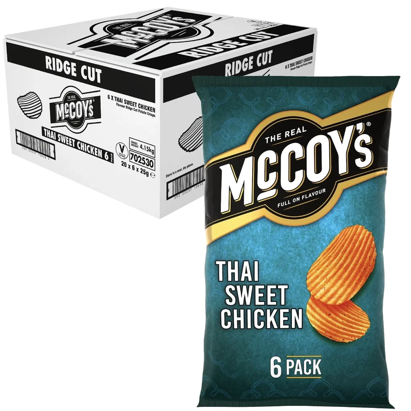 McCoy's Thai Sweet Chicken Multipack Crisps 6 Pack (Pack of 20) - Fully loaded with flavour, iconic ridged crisp, unmistakable crunch.