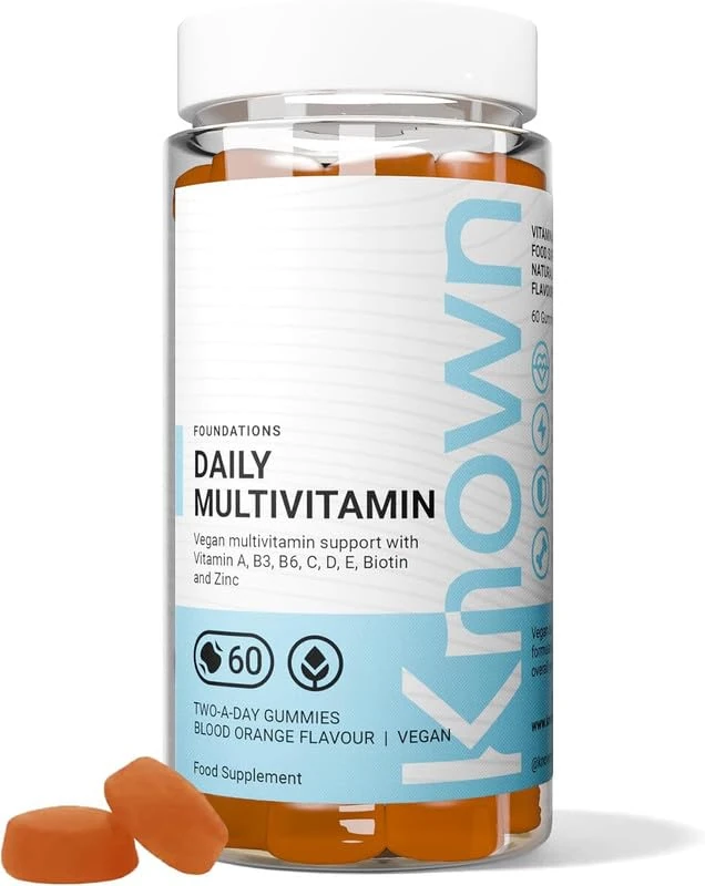 Known Daily Multivitamin Gummies – Blood Orange Flavour – Vegan Gummy Supplement – Vitamin A, C, D, E, B6, Biotin, Zinc, Iodine – Immune Health, Energy, Wellbeing – 1 Month Supply – for Men & Women