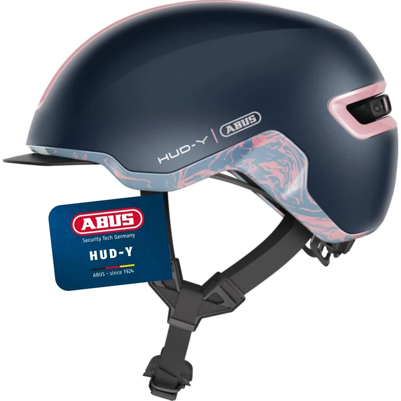 ABUS Urban Helmet HUD-Y - with magnetic, rechargeable LED rear light & magnetic fastener - Cool bike helmet for everyday use - for men and women