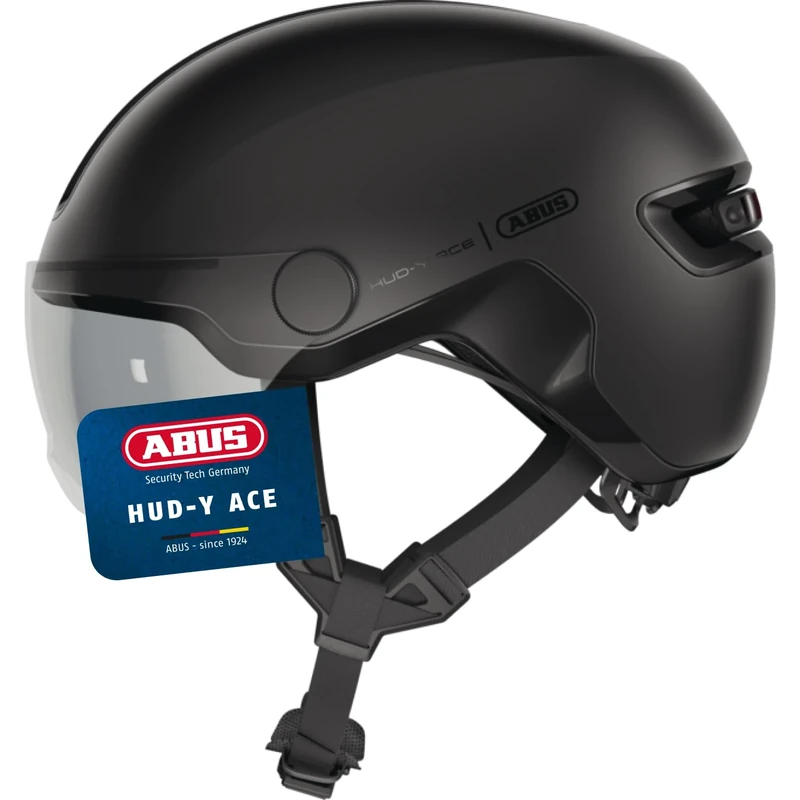 ABUS HUD-Y ACE city helmet - stylish bike helmet with visor and magnetic, rechargeable LED rear light - for men and women
