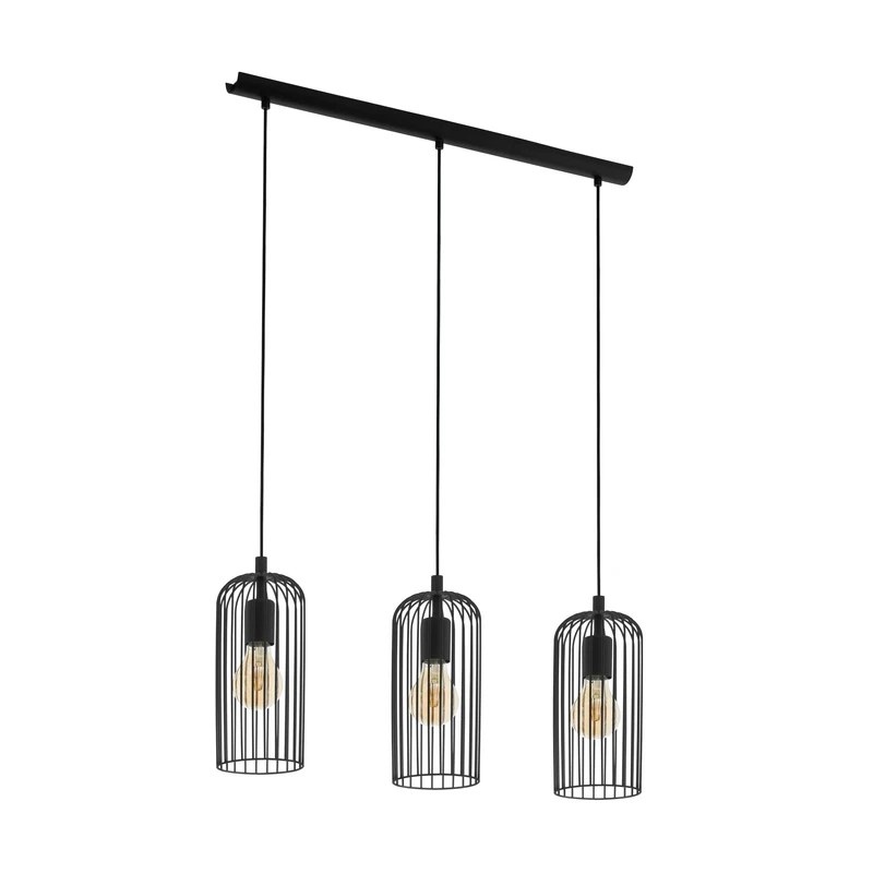 Eglo Pendant Lighting Roccamena, 3-Light Hanging lamp for Dining Table, Industrial Design Ceiling Light Fitting for Living Room, Black Metal, E27 Socket, 73 cm