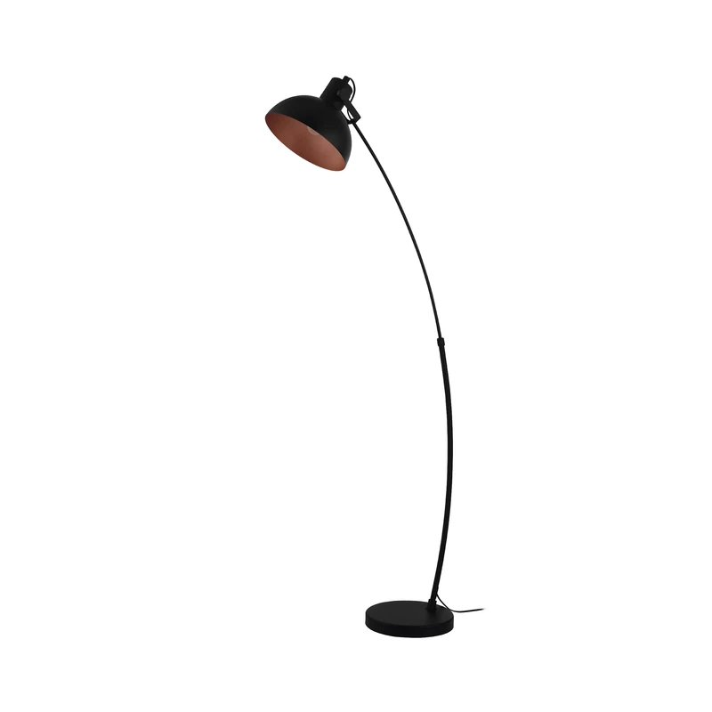 Eglo Arc Floor lamp Jaafra, Arched floorlamp for Living Room, Curved Standing Light for Reading, Black and Copper Coloured Metal, E27 Socket