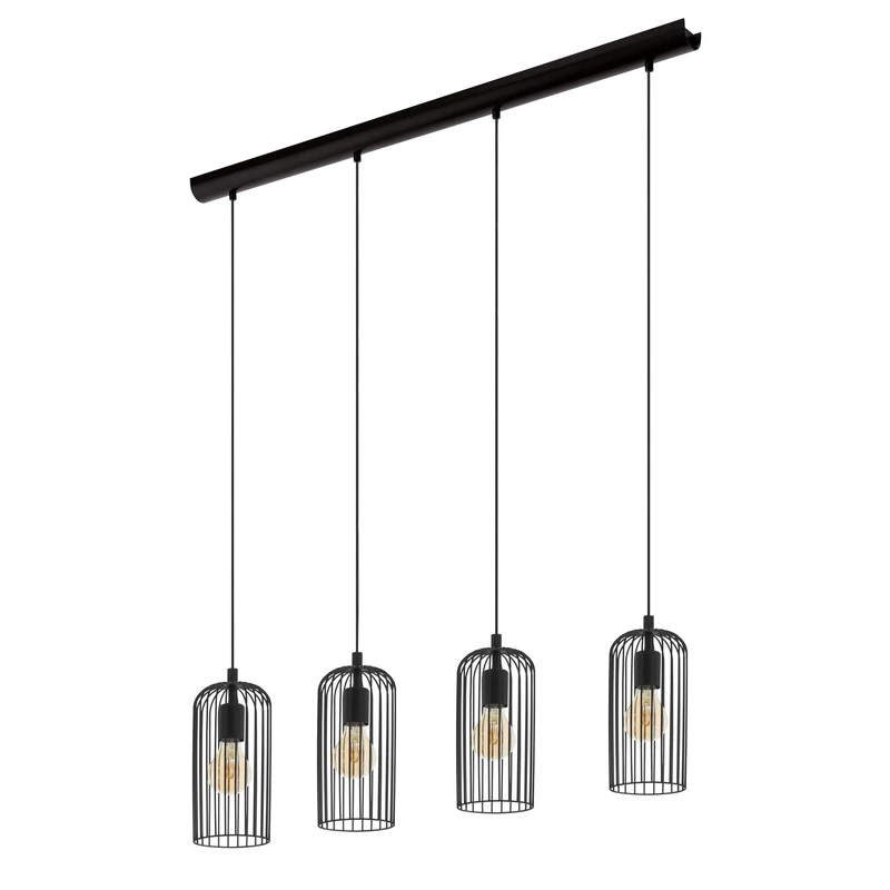 Eglo Pendant Lighting Roccamena, 4-Light Hanging lamp for Dining Table, Industrial Design Ceiling Light Fitting for Living Room, Black Metal, E27 Socket, 97.5 cm