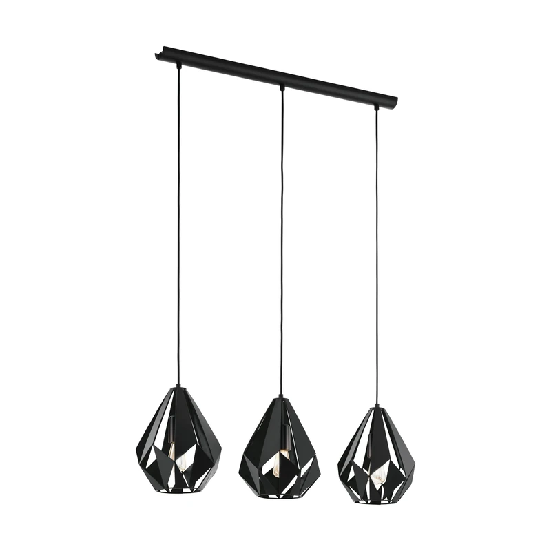 Eglo Pendant Lighting Carlton, 3-Light Vintage Hanging lamp for Dining Table, Ceiling Light Fitting Living Room, Black Metal, E27 Socket, 80.5 cm