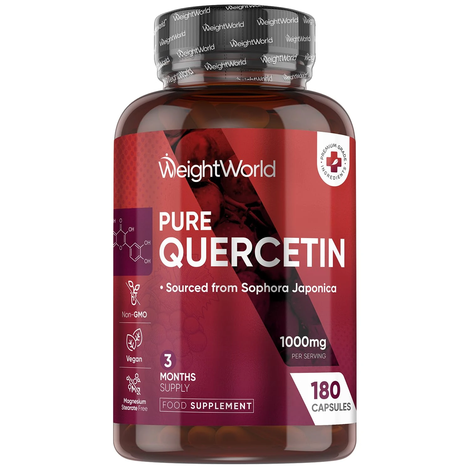 Quercetin Supplement 1000mg - 180 Quercetin Capsules - 3 Months Supply - Sourced from Sophora Japonica - 2 Capsules per Day - Non-GMO & Magnesium Stearate-Free - Vegan-Friendly Flavonoids Supplements