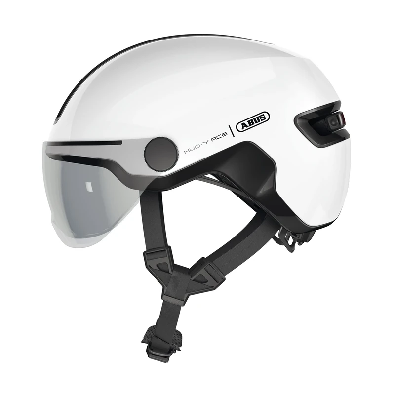 ABUS HUD-Y ACE city helmet - stylish bike helmet with visor and magnetic, rechargeable LED rear light - for men and women