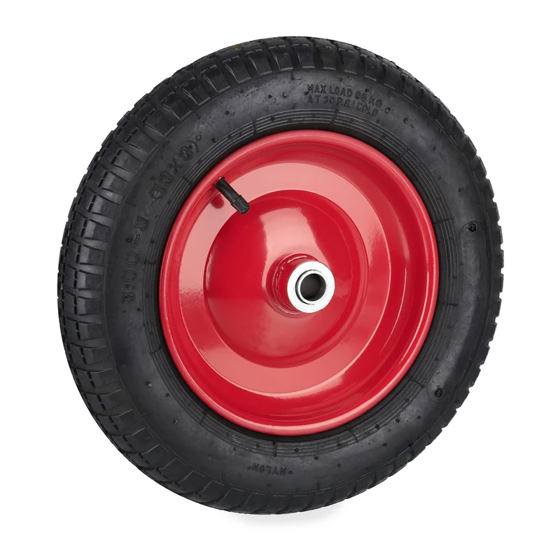 Relaxdays Wheelbarrow Tyre, 3.00-8, Pneumatic Spare Wheel, Steel Rim, with Valve, Supports up to 100 kg, Black/Red, Rubber, 3.5-8