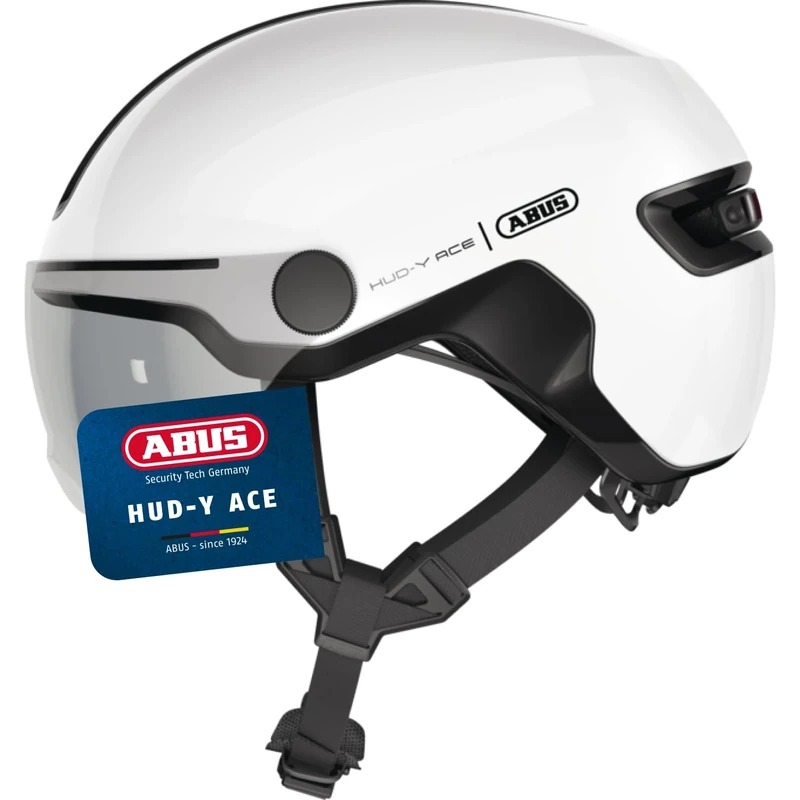 ABUS HUD-Y ACE city helmet - stylish bike helmet with visor and magnetic, rechargeable LED rear light - for men and women