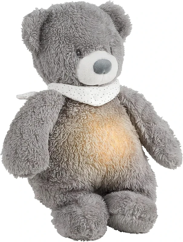 Nattou - Night Light Cuddly Bear Sleepy, Light Up Bear, Baby/Toddler Comforter, Night Light for Children, Baby White Noise Machine, Baby and Toddler Sleep Aid, PETA Approved and Vegan, Grey