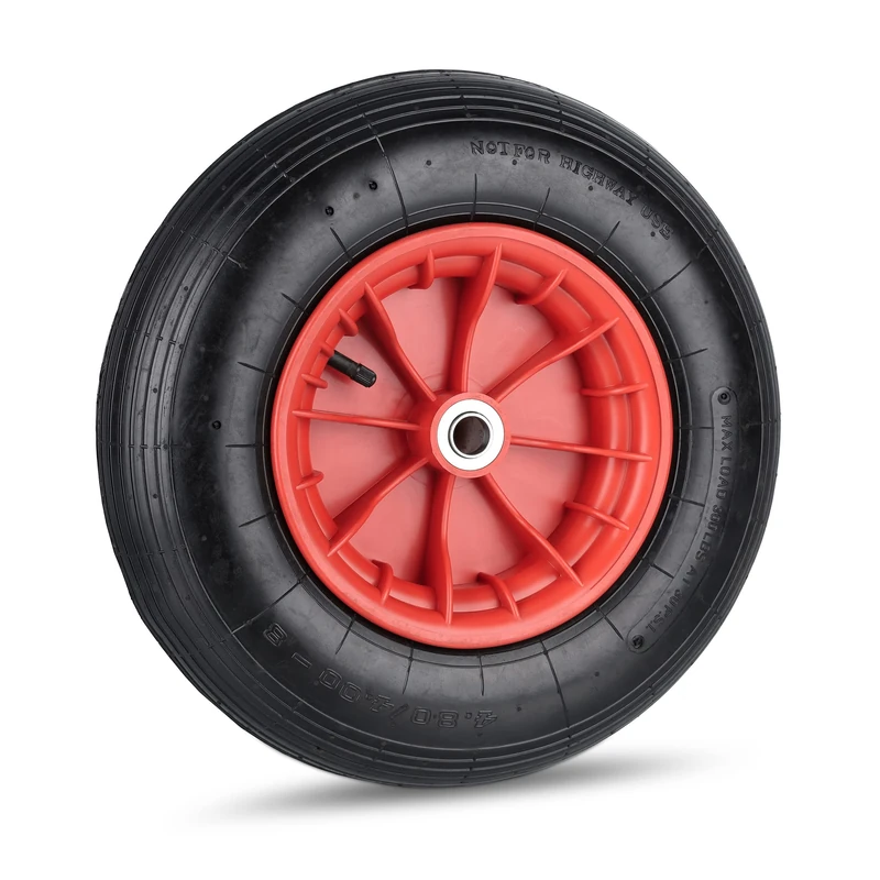 Relaxdays Wheelbarrow Tyre, 4.80/4.00-8, Pneumatic Spare Wheel, Plastic Rim, Valve, Supports up to 120 kg, Black/Red