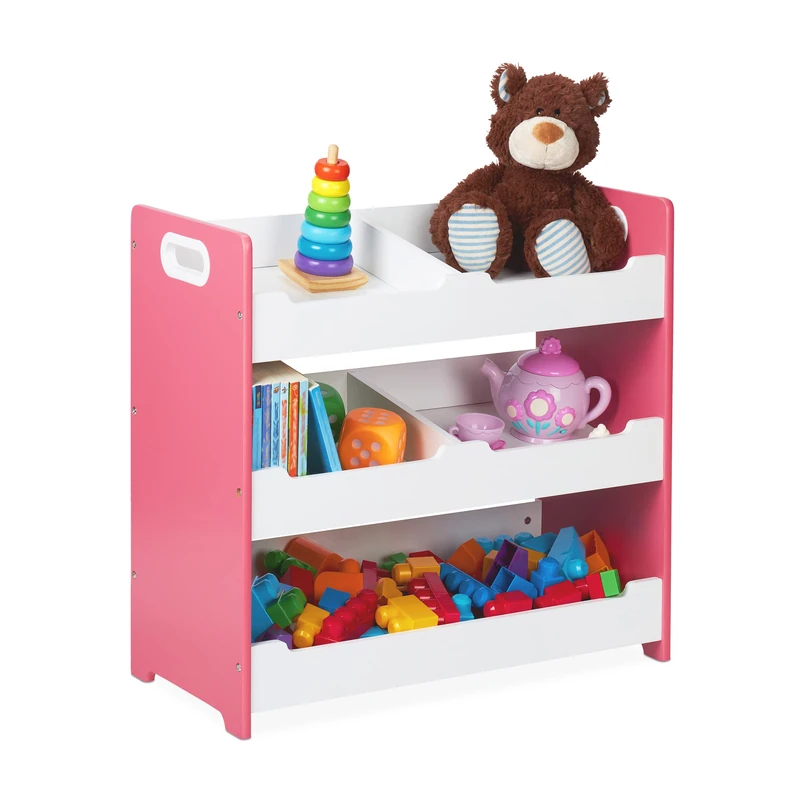 Relaxdays Children's Shelf, 5 Compartments, Storage Shelf with Handles, HxWxD: 60x63x30 cm, Toy Shelf, MDF, White-Pink