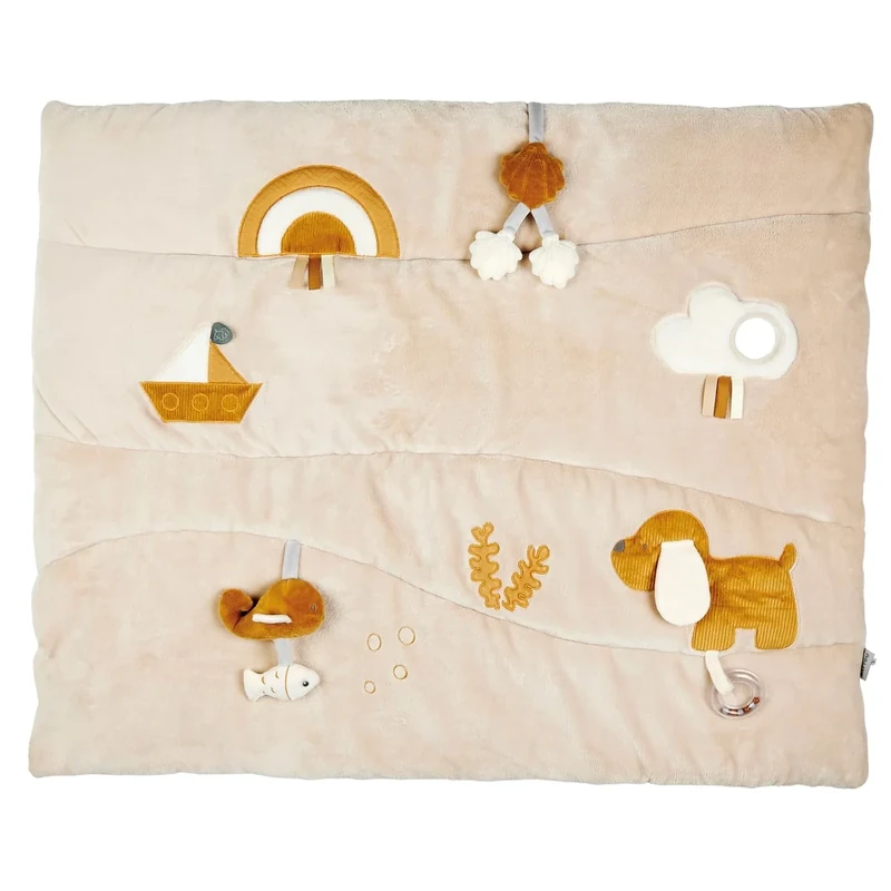 Nattou 15-Activity Thick-Padded Playmat/Crawling Blanket, Detachable Toys, Machine Washable, Foldable, Space-Saving Storage, 100 Percent Super Soft Polyester, PETA Approved, Dog Charlie, 100 x 80 cm