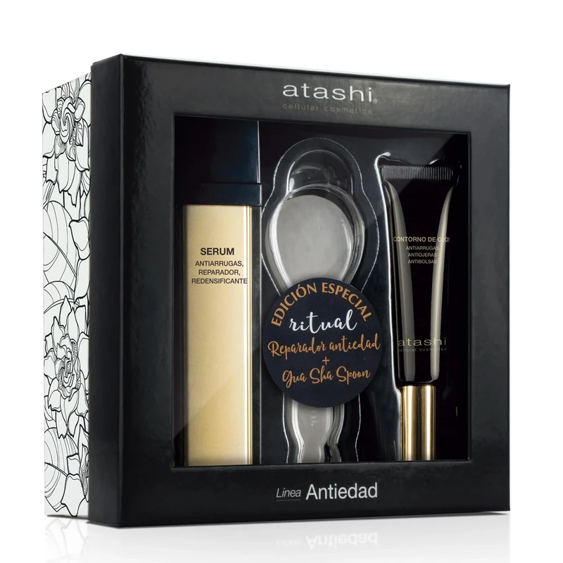 Atashi | Ritual Anti-Aging Repair | Anti-Wrinkle Redensifying Serum + Wrinkle Eye Contour + Gua Sha Spoon | 50 ml + 15 ml