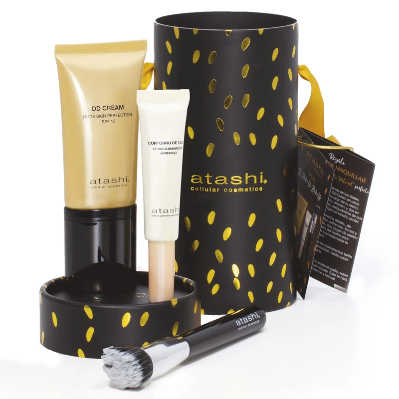 Atashi DD Cream Nude Skin Perfection SPF15 Medium Tones + Firming Eye Contour, Illuminator + Makeup Brush 50 ml + 15 ml