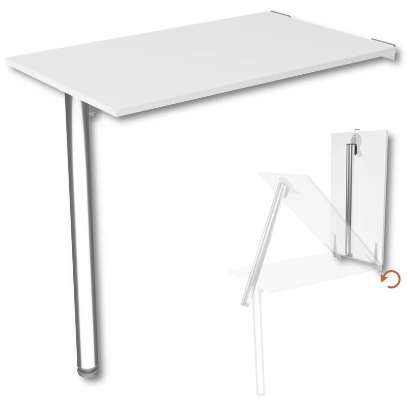 KDR Produktgestaltung Wall folding table Desk top 80x50 cm in white Table Dining Kitchen Height 74 cm for wall mounting with leg