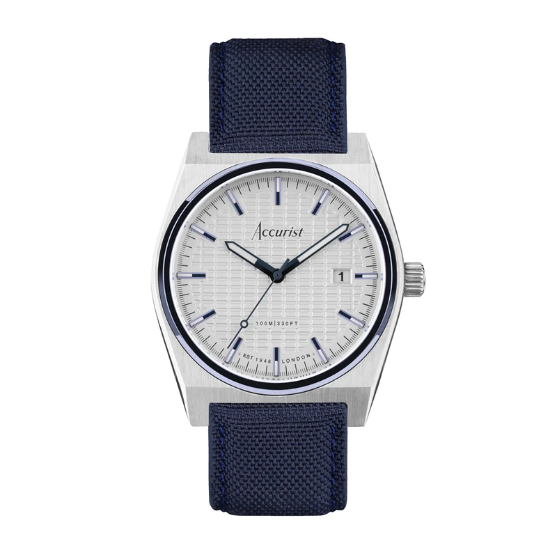 Accurist Mens Origin 41mm Quartz Watch in White with Analogue Display, and Blue Canvas Strap 70011 - Image 1