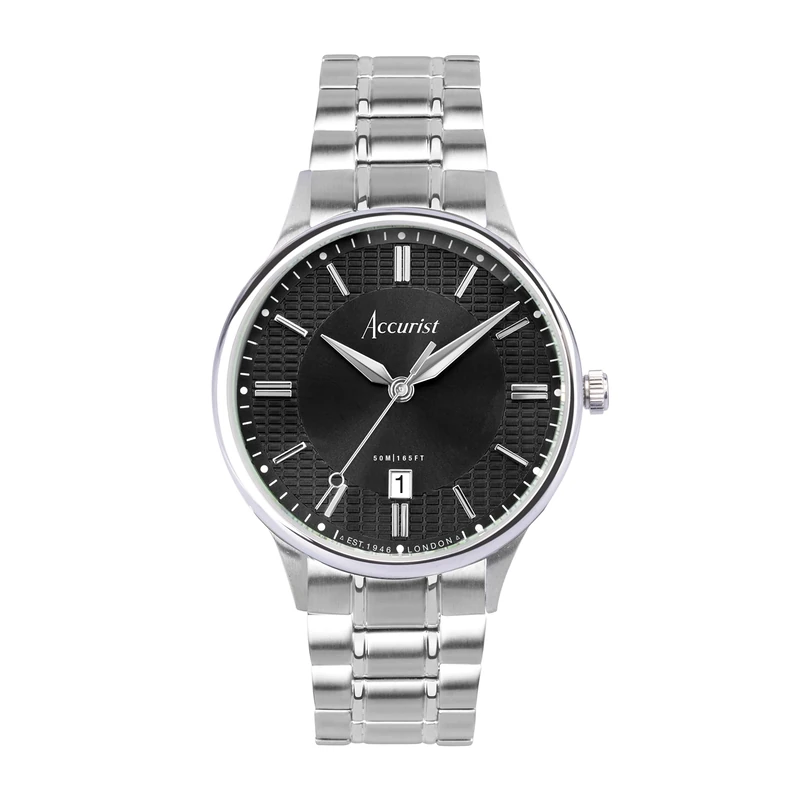 Accurist Mens Classic 37mm Quartz Watch in Black with Analogue Display, and Stainless Steel Bracelet 73006
