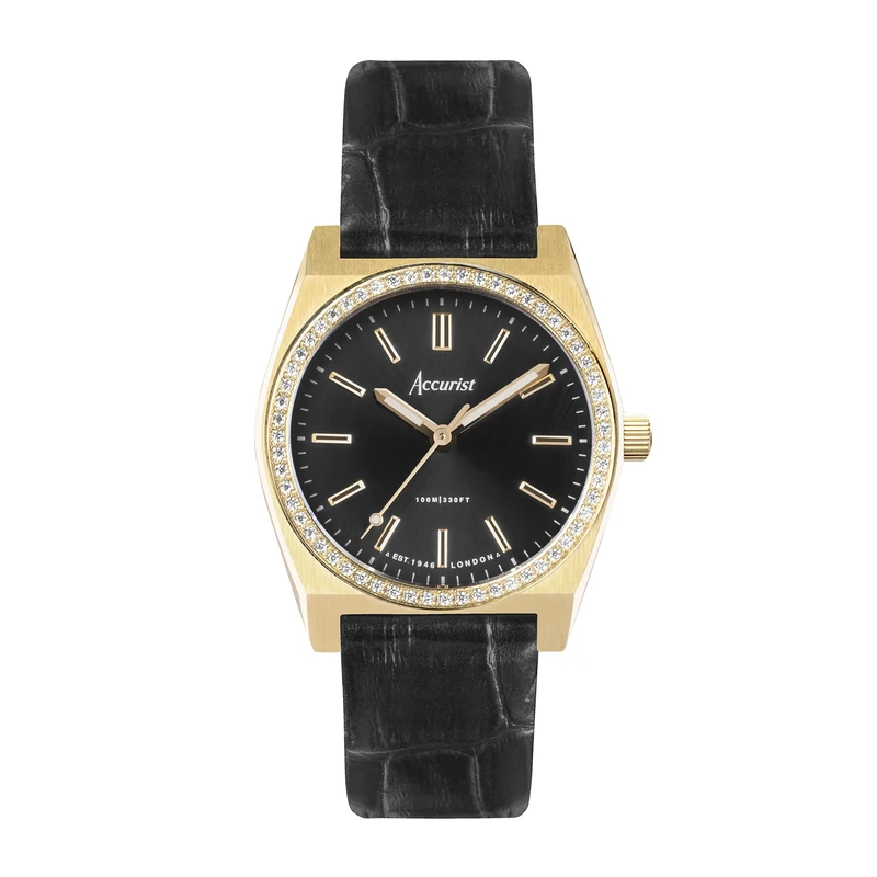 Accurist Ladies Origin 32mm Quartz Watch in Black with Analogue Display, and Black Leather Strap 70014