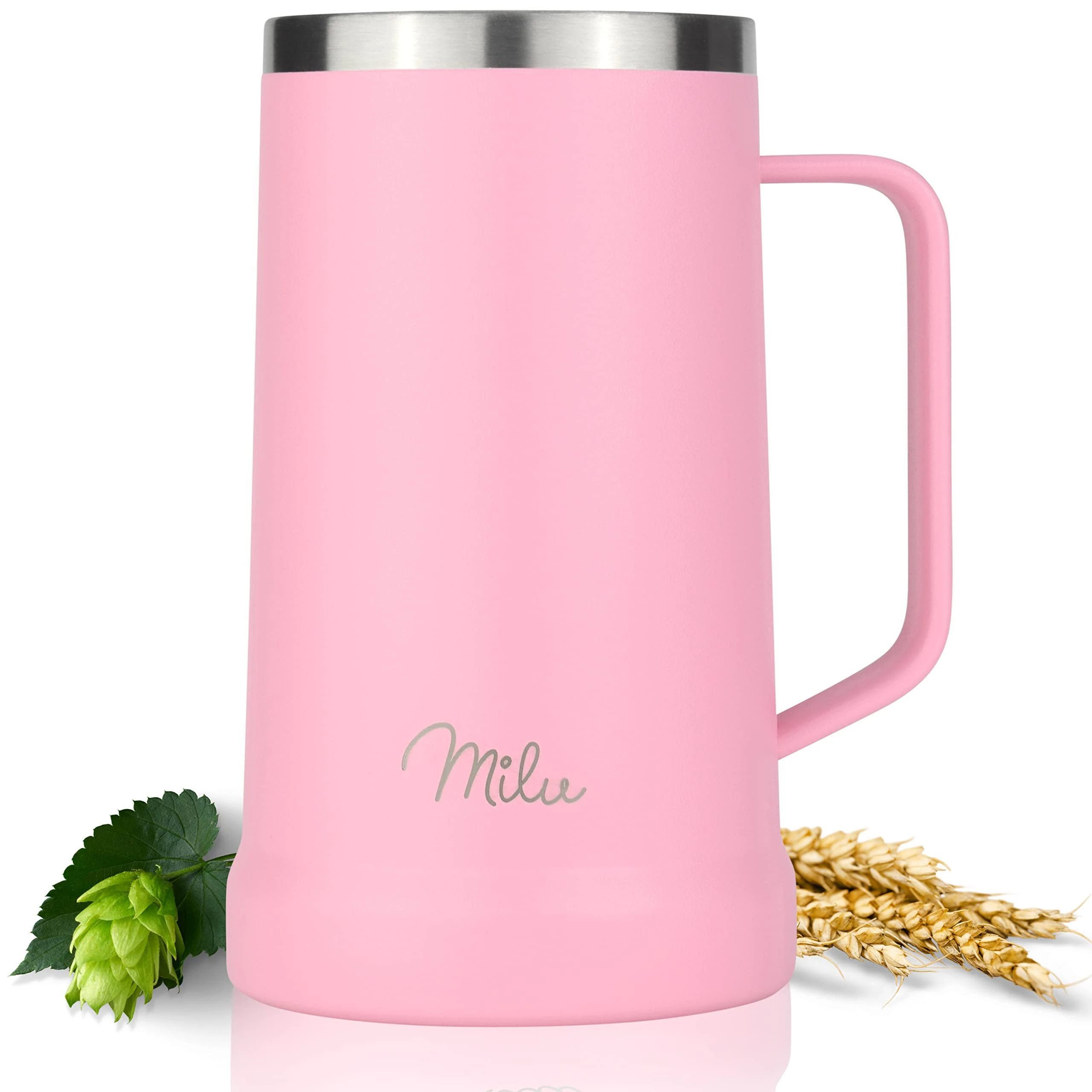 Milu Beer Mug Stainless Steel Insulated | Beer Glass with Removable lid | Thermo Mug to go Keeps Cold | Gift for Men (700ml, Pink)