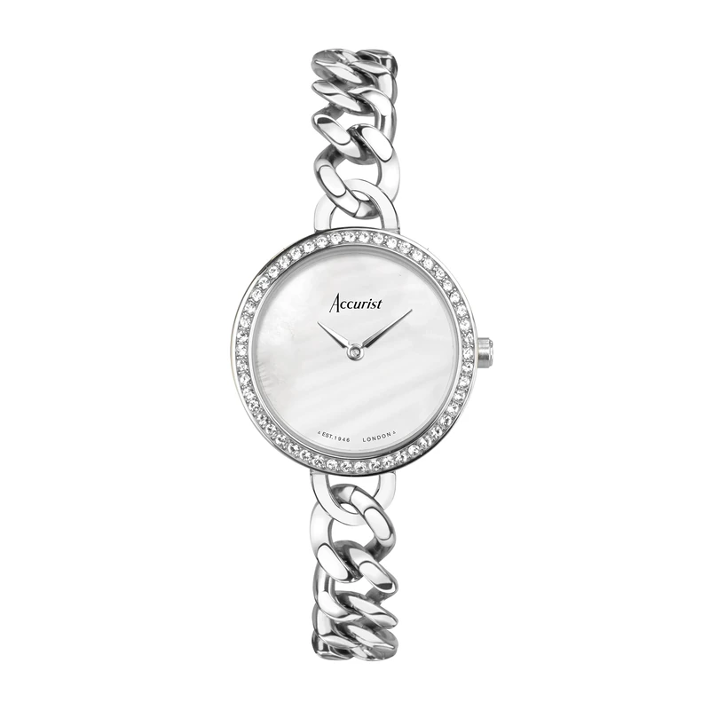 Accurist Ladies Jewellery 28mm Quartz Watch in White with Analogue Display, and Stainless Steel Bracelet 78007