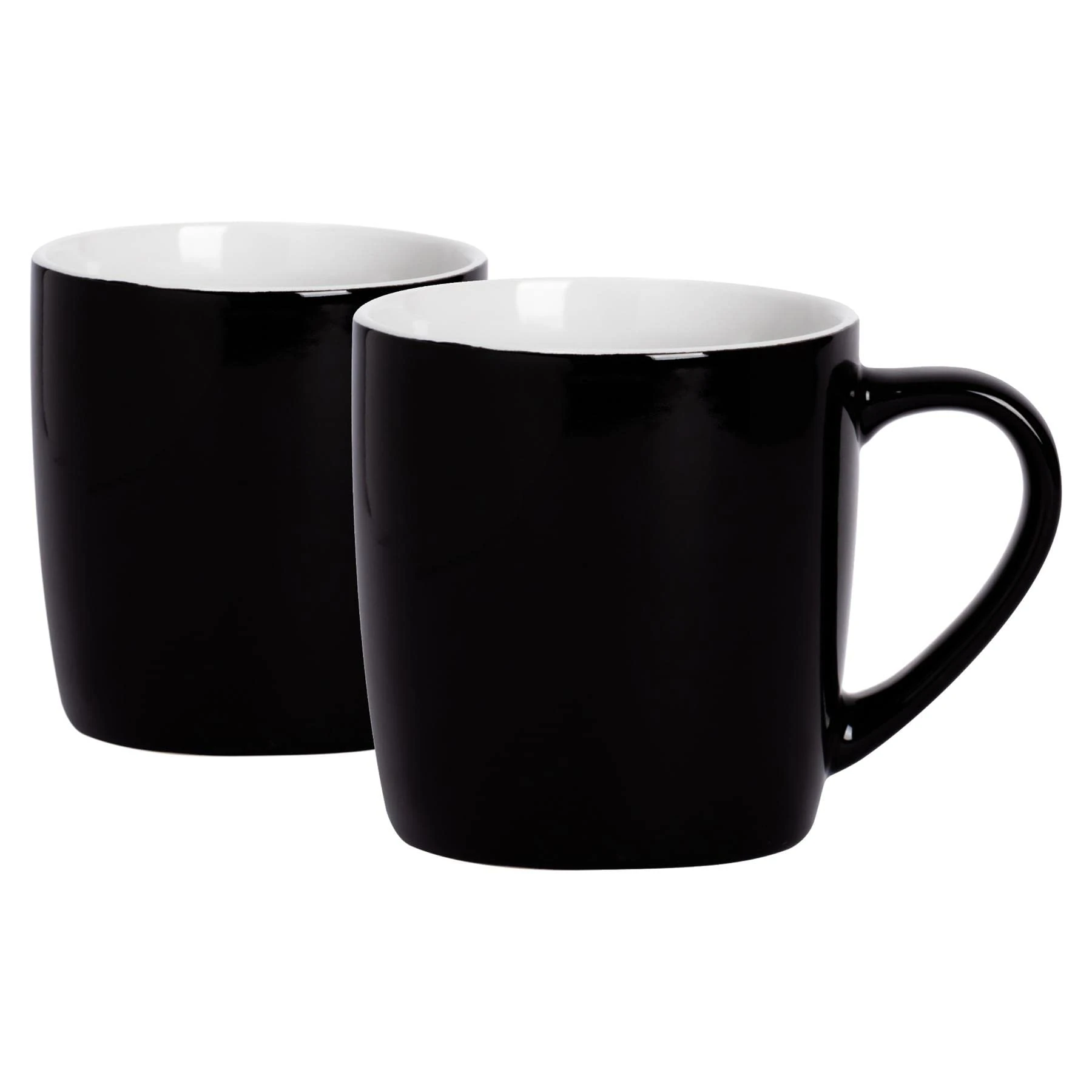 Argon Tableware Coloured Coffee Mugs - Black - 350ml - Pack of 2 - Gloss Ceramic Stoneware Latte Cappuccino Cups Hot Chocolate Cups Colourful Mug Set with Handle