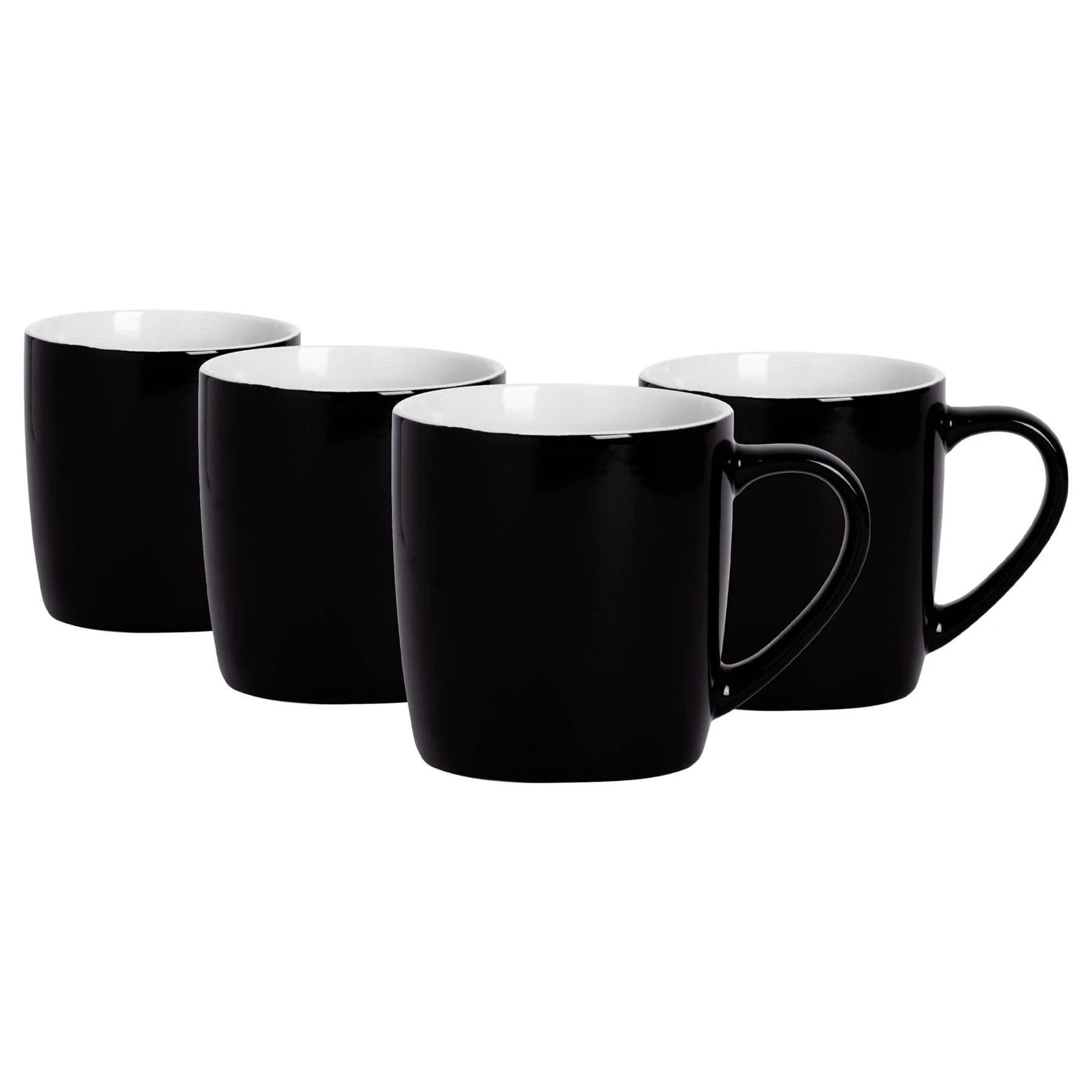 Argon Tableware Coloured Coffee Mugs - Black - 350ml - Pack of 4 - Gloss Ceramic Stoneware Latte Cappuccino Cups Hot Chocolate Cups Colourful Mug Set with Handle