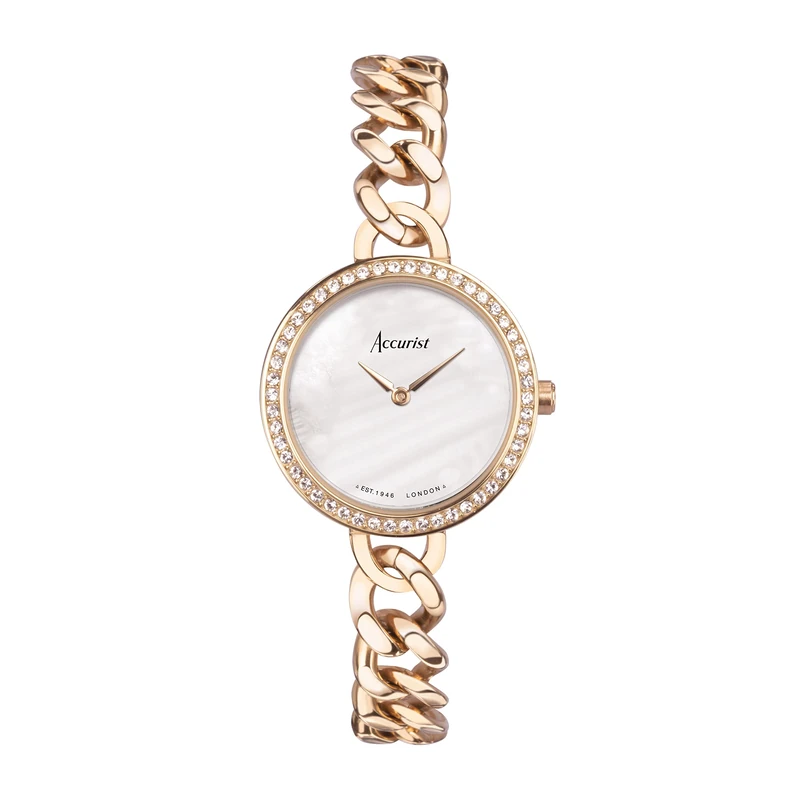 Accurist Ladies Jewellery 28mm Quartz Watch in White with Analogue Display, and Rose Gold Stainless Steel Bracelet 78009