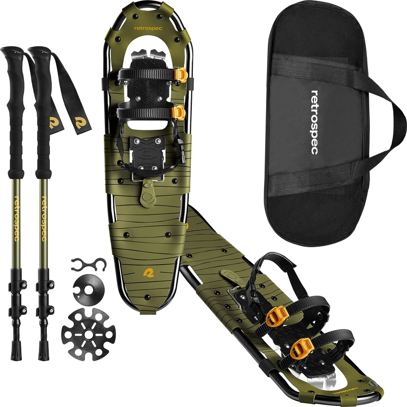 Retrospec Drifter 21/25/30 Inch Snowshoes & Trekking Poles Bundle for Men & Women, Durable All Terrain with Fully Adjustable Binding and Carry Bag with Lightweight Aluminum Hiking & Walking Sticks
