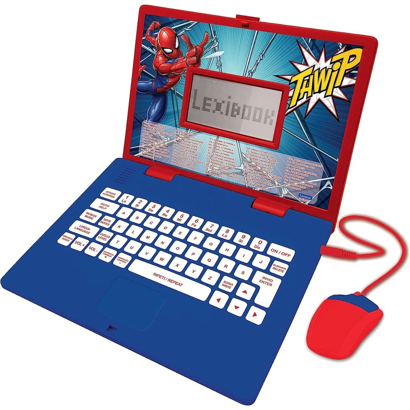 LEXIBOOK, Spider-Man, Educational and Bilingual Laptop Italian/English, Toy with 124 Activities to Learn, Play Games and Music, Blue/Red, JC598SPi5