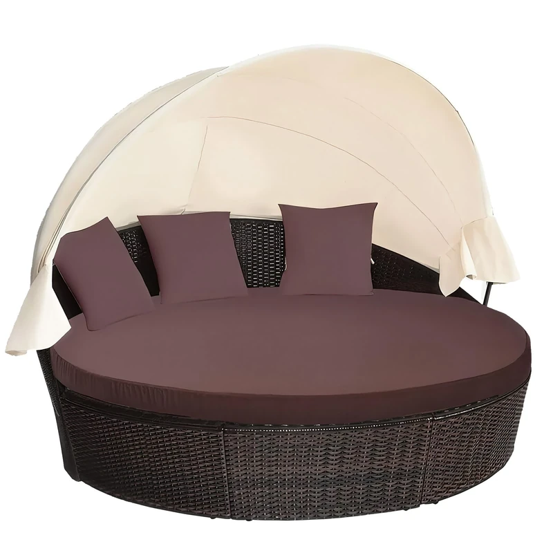 MICTONY Outdoor Daybed Cushion Cover, 66" Replacement Daybed Cover with Elastic Band, Sun Bed Cushion Cover, Outdoor Round Bed Cushion, Cover ONLY (Daybed NOT Included), Brown