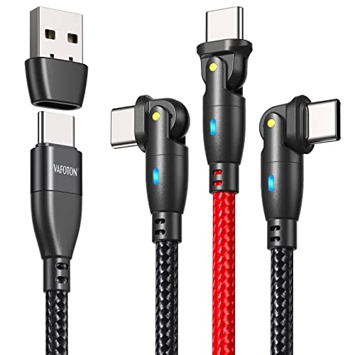 VAFOTON 180° USB C to USB C Charger Cable, 100W 60W Fast Charging USB C Data Cable [3Pack, 1M+1.8M+2M], 5A PD QC 4.0 Nylon Braided Phone Charger Type C Cable for Samsung Galaxy S21 S20 S22